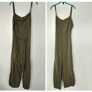 Anthropologie Sage Green Wide Leg Linen Blend Jumpsuit Romper Overalls